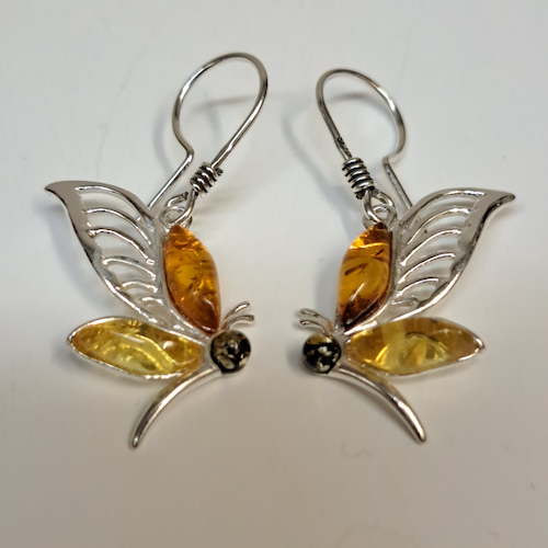 Click to view detail for HW-503  Butterflies Multi-Color Amber and Sterling Silver $51